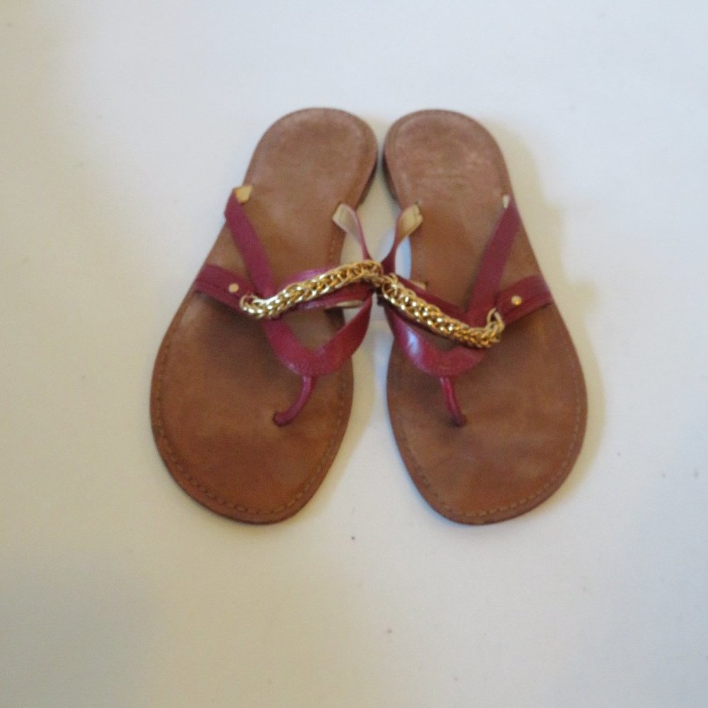 MATT BERNSON RED LEATHER & GOLD CHAIN SANDALS 8*